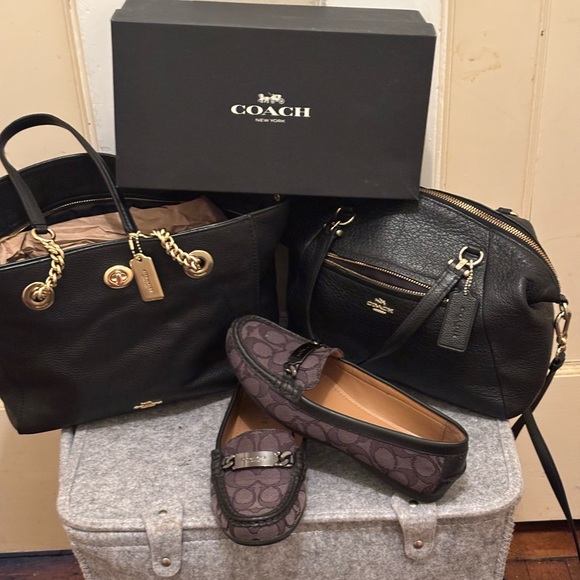 Coach Black and Brown Handbag Set with Monogram Loafers